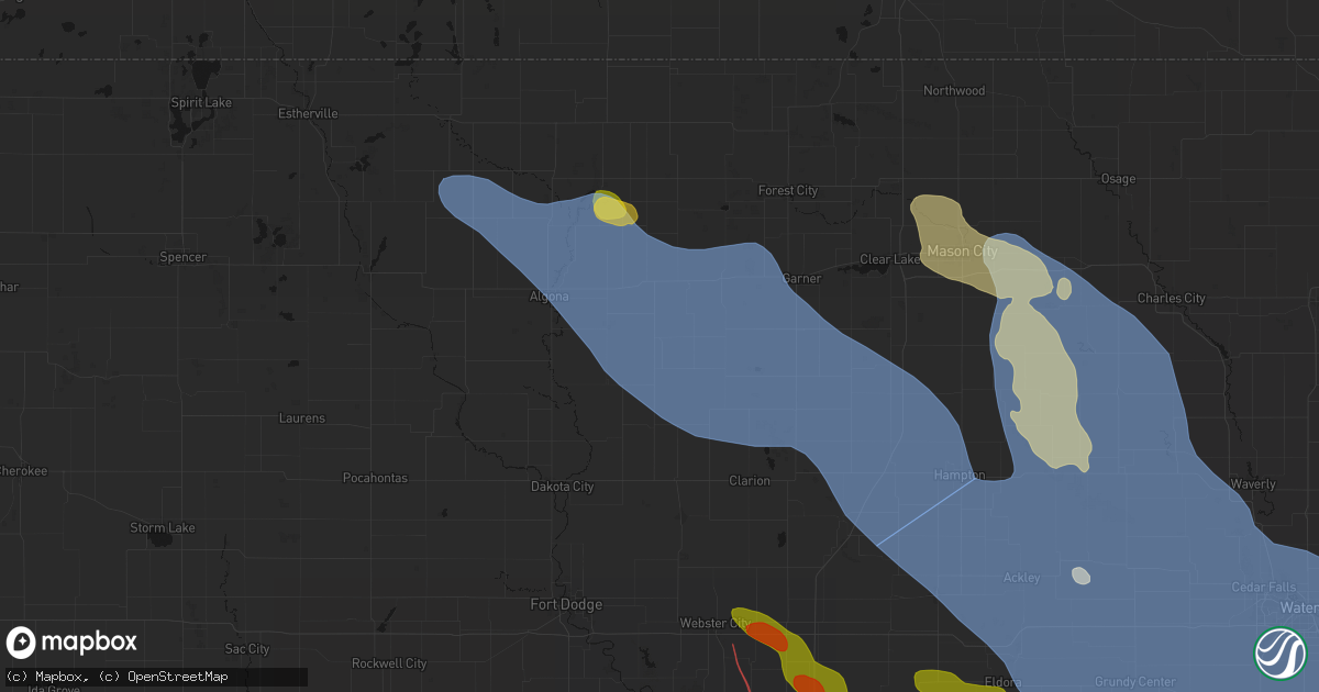 Hail map in Corwith, IA on July 20, 2026