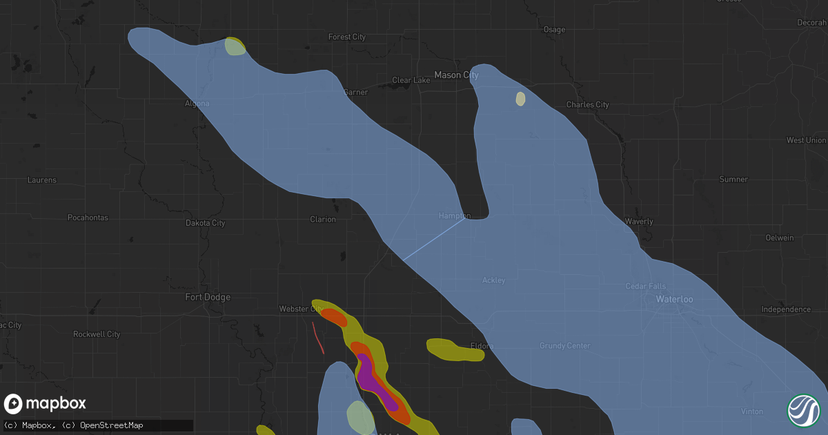 Hail map in Coulter, IA on July 20, 2026