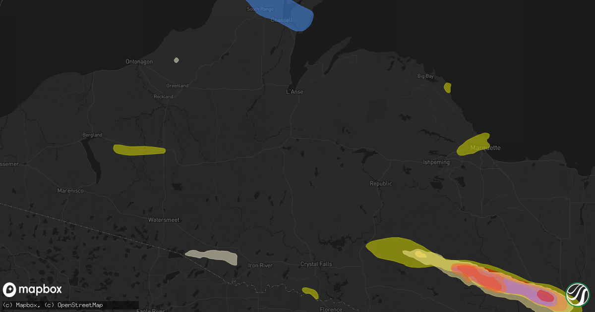 Hail map in Covington, MI on July 20, 2026