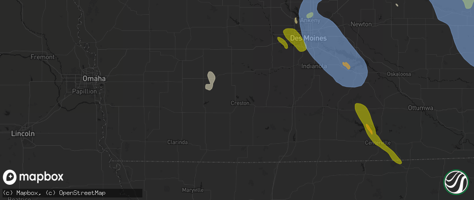 Hail map in Creston, IA on July 20, 2026