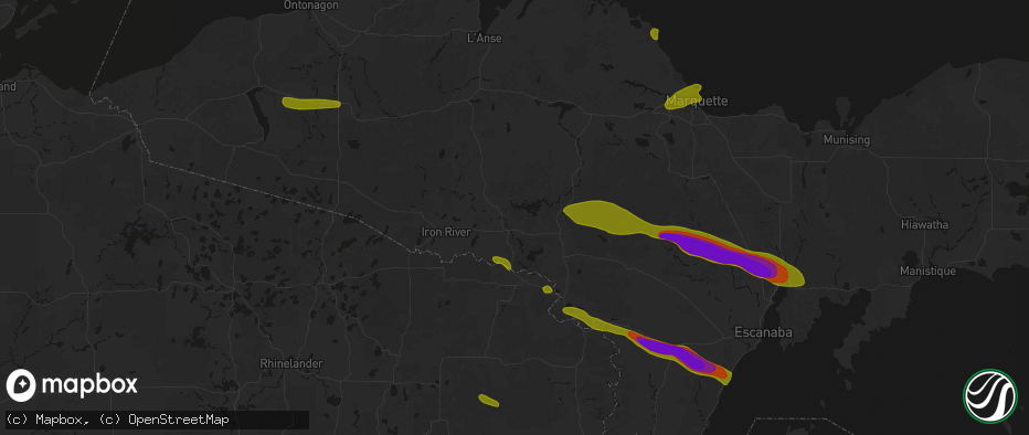 Hail map in Crystal Falls, MI on July 20, 2026