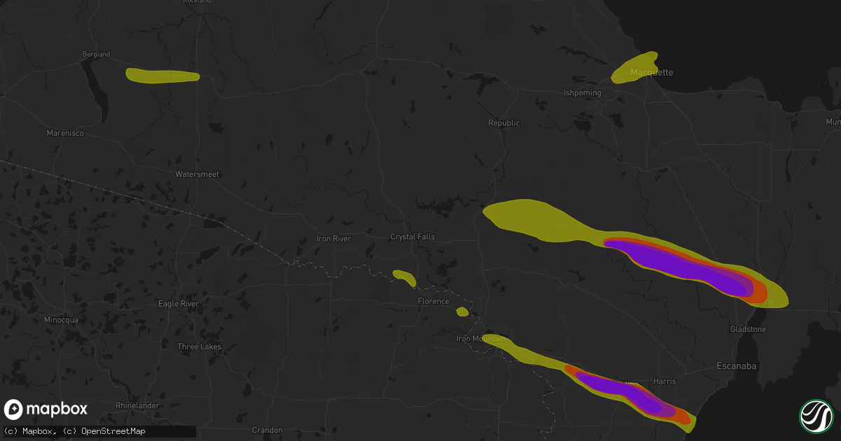 Hail map in Crystal Falls, MI on July 20, 2026