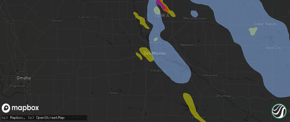 Hail map in Cumming, IA on July 20, 2026