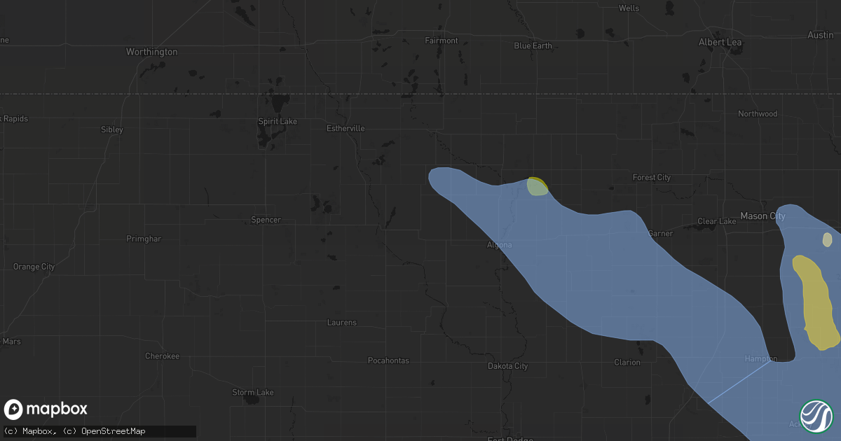 Hail map in Cylinder, IA on July 20, 2026
