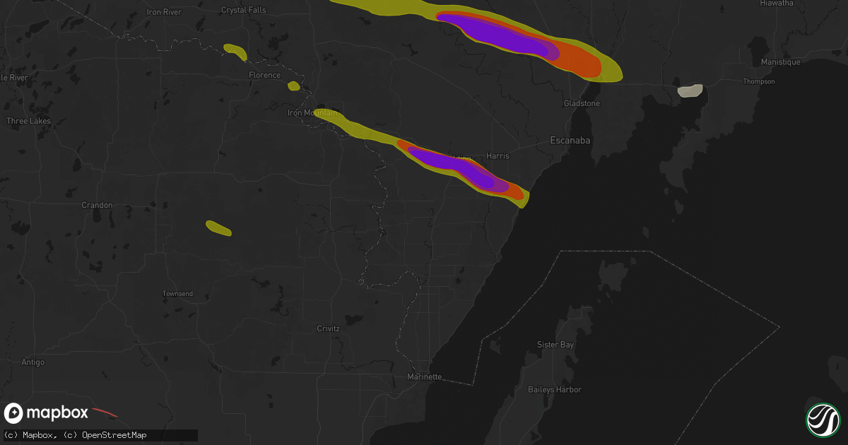 Hail map in Daggett, MI on July 20, 2026