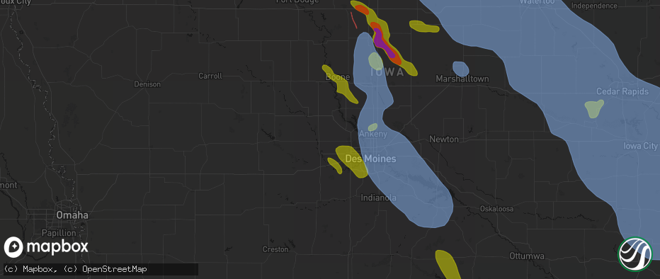 Hail map in Dallas Center, IA on July 20, 2026