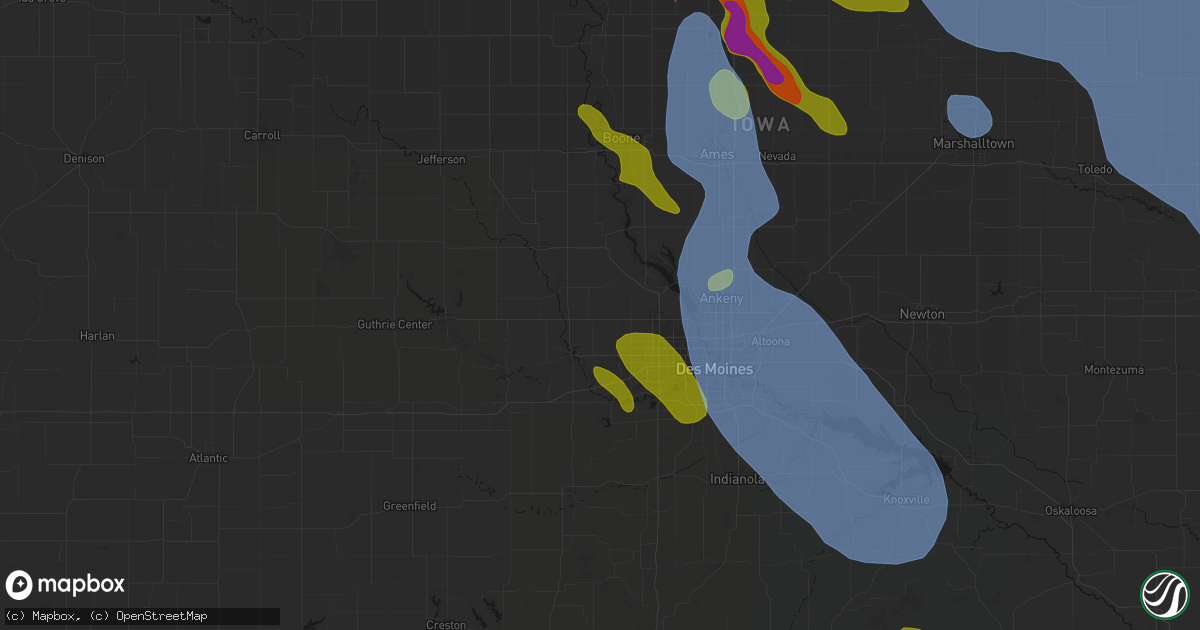 Hail map in Dallas Center, IA on July 20, 2026