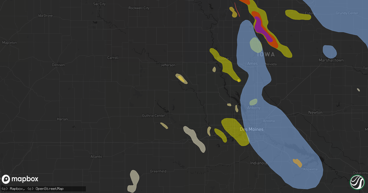 Hail map in Dawson, IA on July 20, 2026
