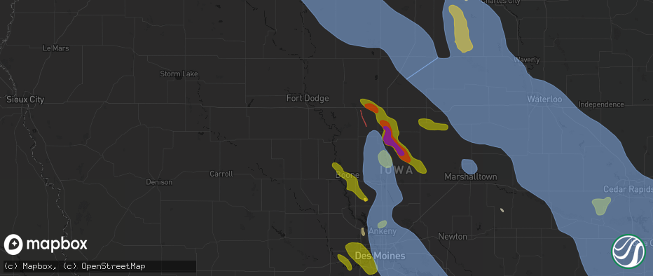 Hail map in Dayton, IA on July 20, 2026