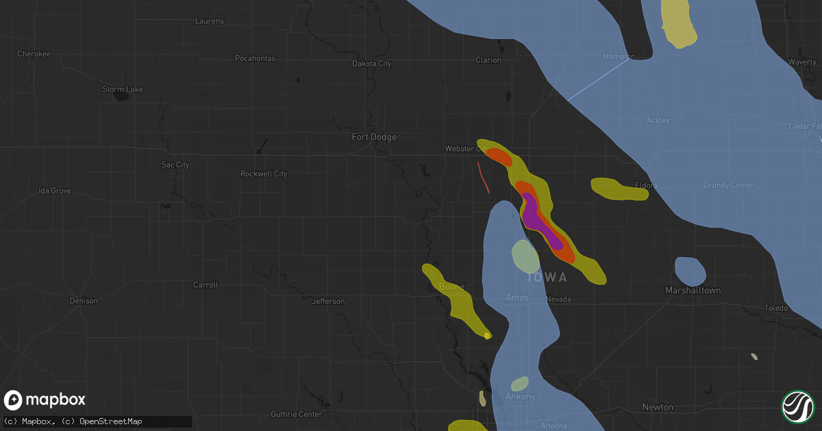 Hail map in Dayton, IA on July 20, 2026
