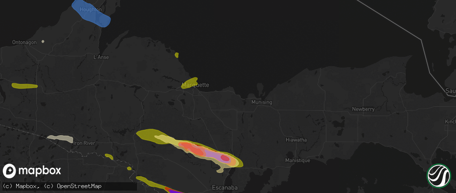 Hail map in Deerton, MI on July 20, 2026