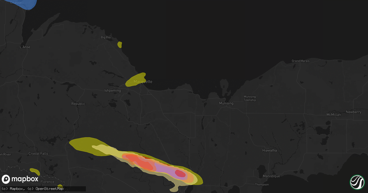 Hail map in Deerton, MI on July 20, 2026