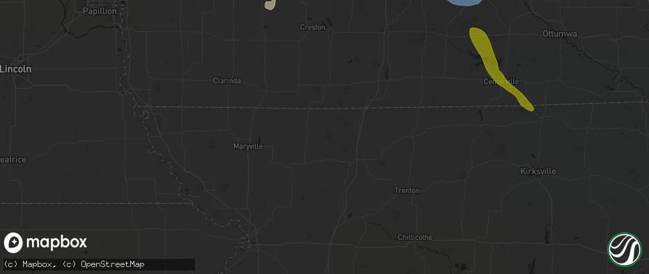 Hail map in Denver, MO on July 20, 2026