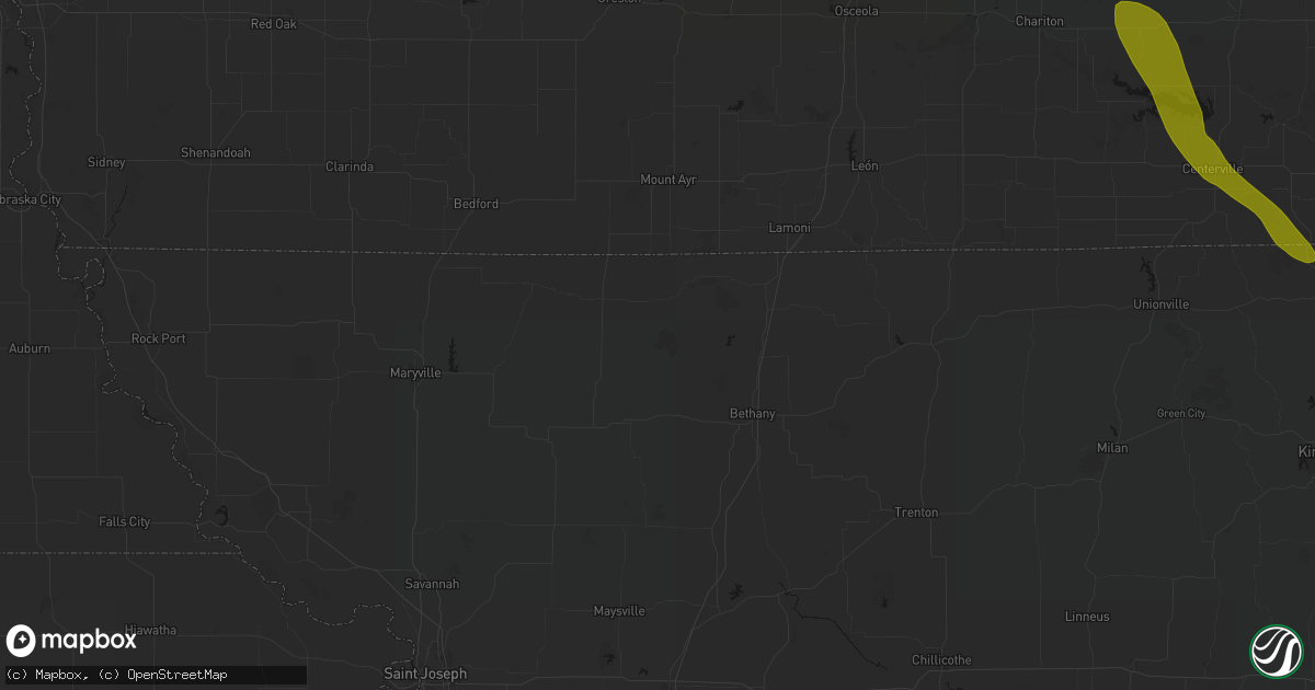 Hail map in Denver, MO on July 20, 2026