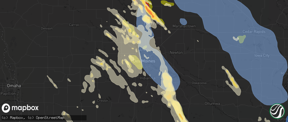 Hail map in Des Moines, IA on July 20, 2026