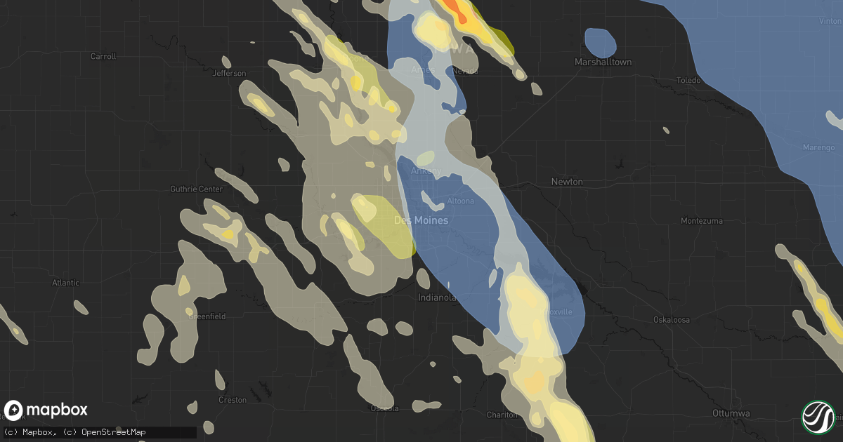 Hail map in Des Moines, IA on July 20, 2026