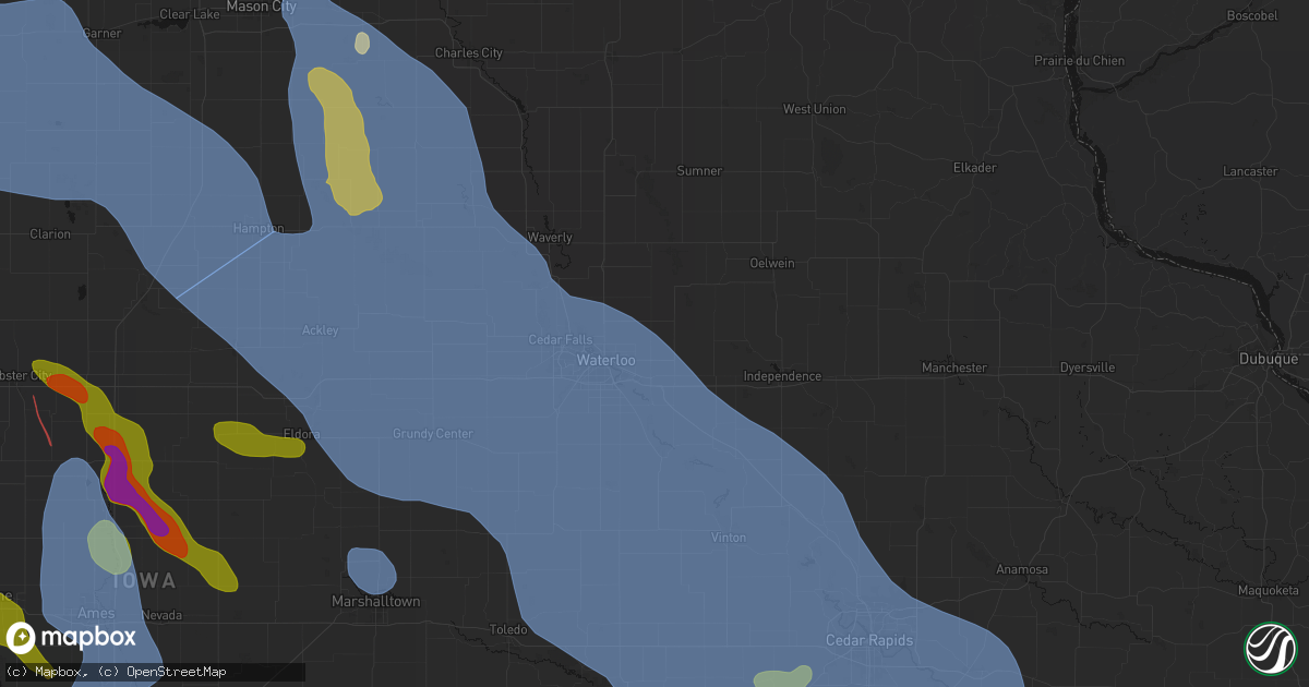 Hail map in Dewar, IA on July 20, 2026