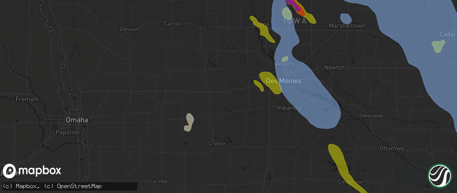 Hail map in Dexter, IA on July 20, 2026