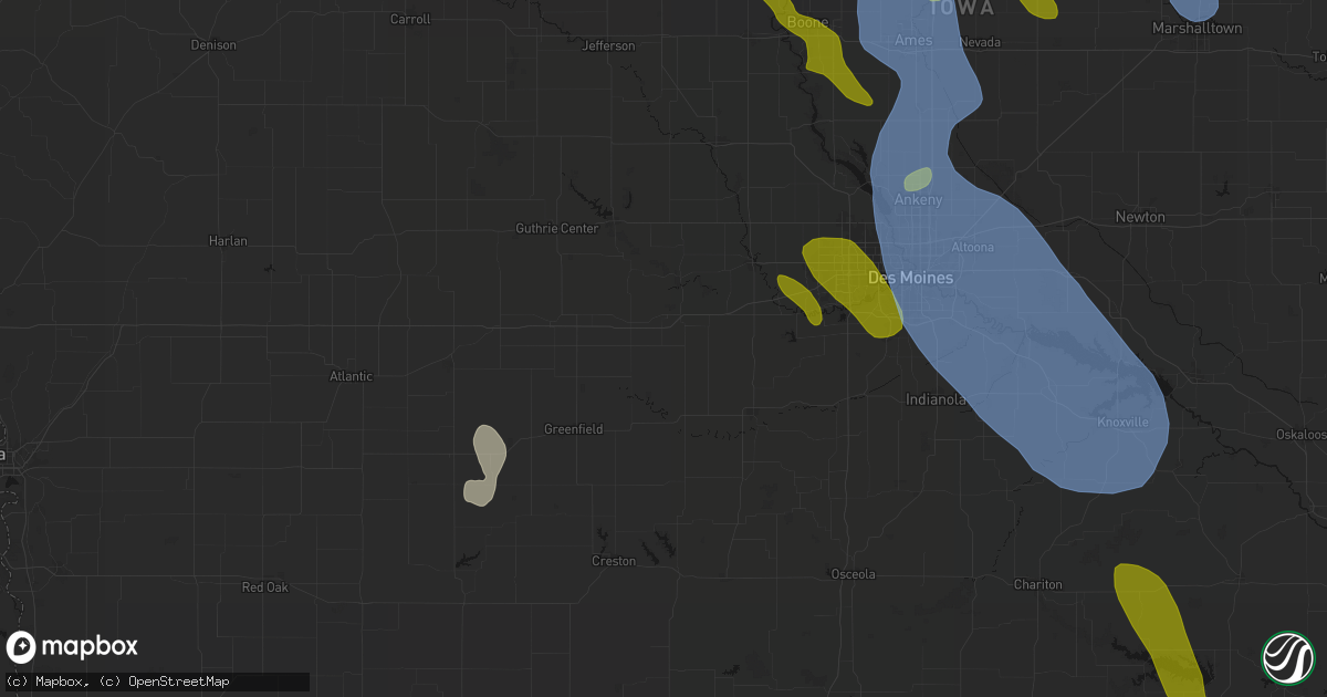 Hail map in Dexter, IA on July 20, 2026