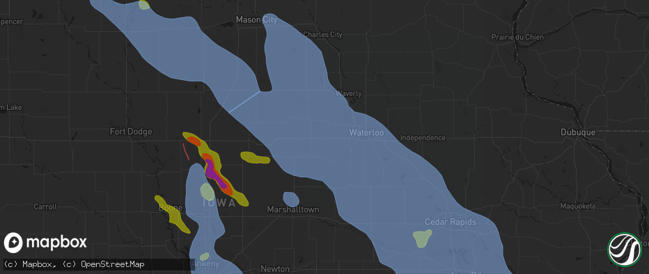 Hail map in Dike, IA on July 20, 2026