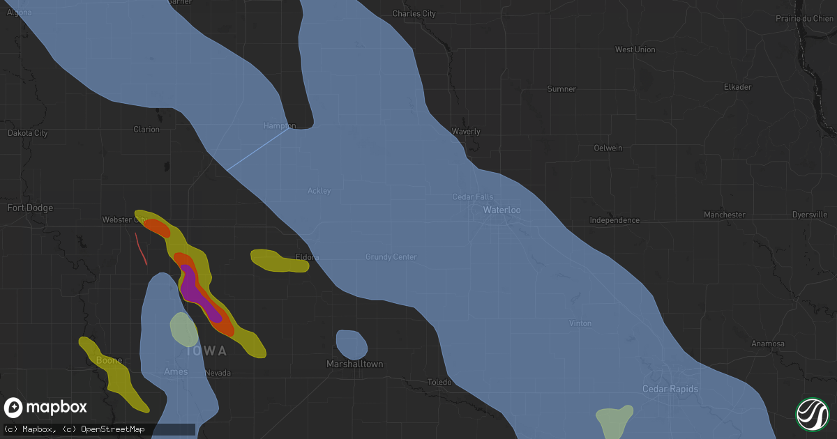 Hail map in Dike, IA on July 20, 2026