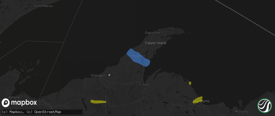 Hail map in Dodgeville, MI on July 20, 2026
