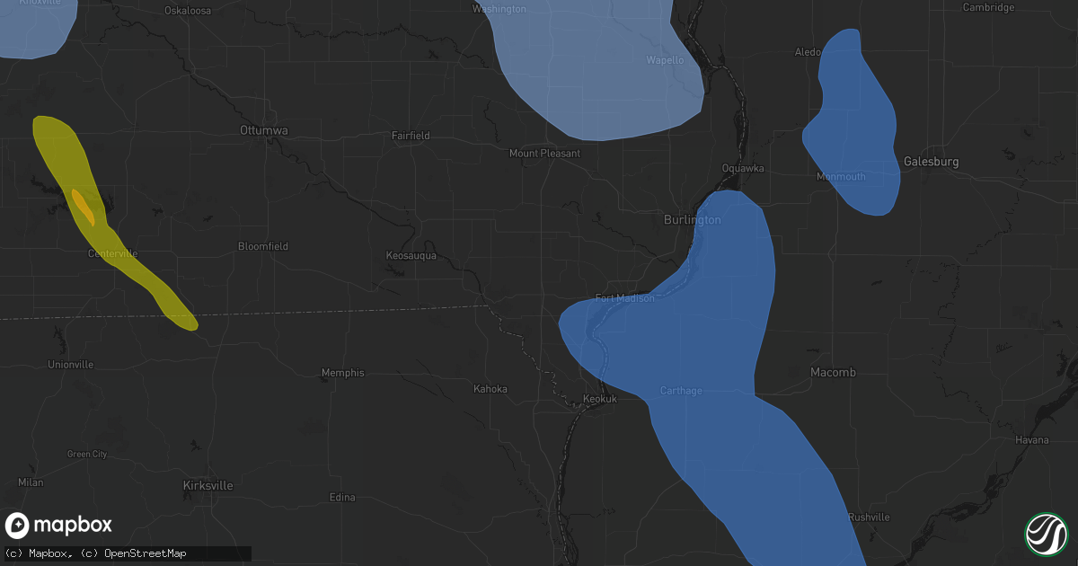 Hail map in Donnellson, IA on July 20, 2026