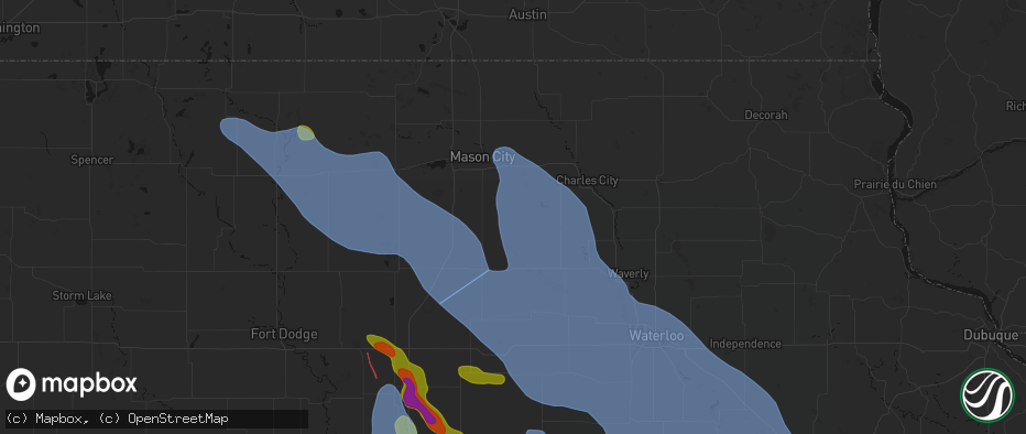 Hail map in Dougherty, IA on July 20, 2026
