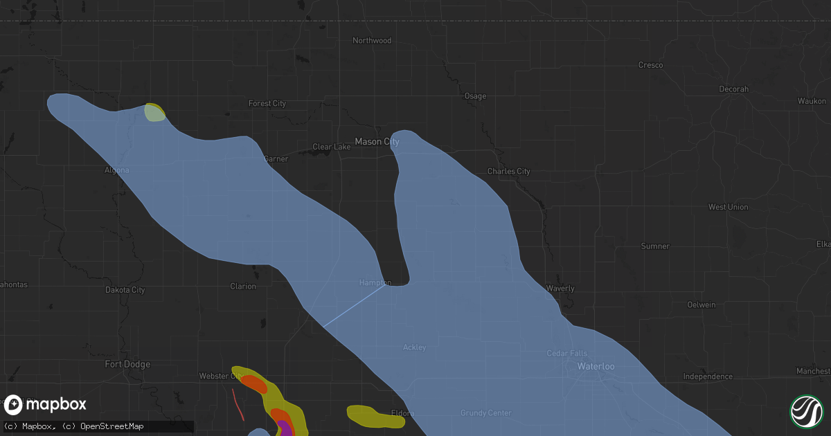 Hail map in Dougherty, IA on July 20, 2026