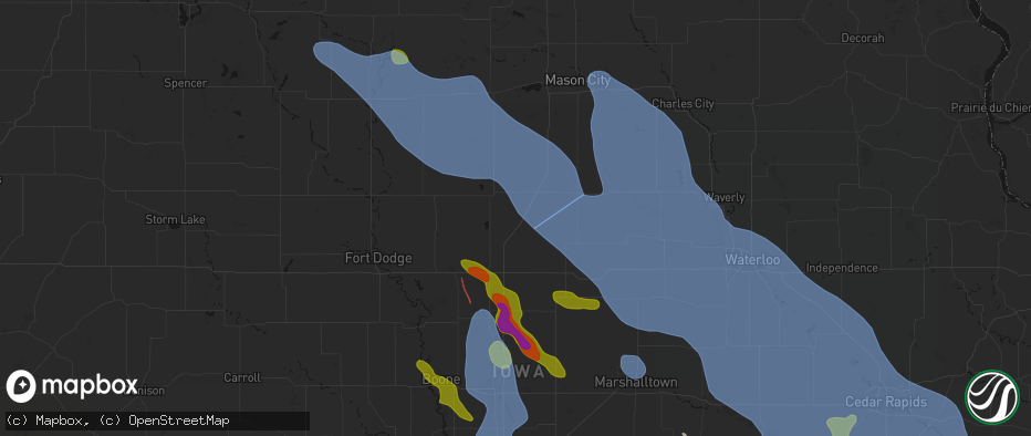 Hail map in Dows, IA on July 20, 2026