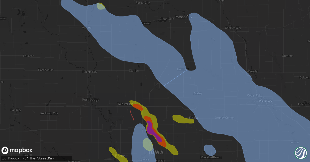 Hail map in Dows, IA on July 20, 2026