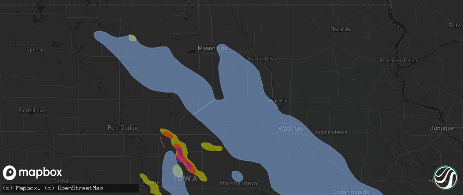 Hail map in Dumont, IA on July 20, 2026