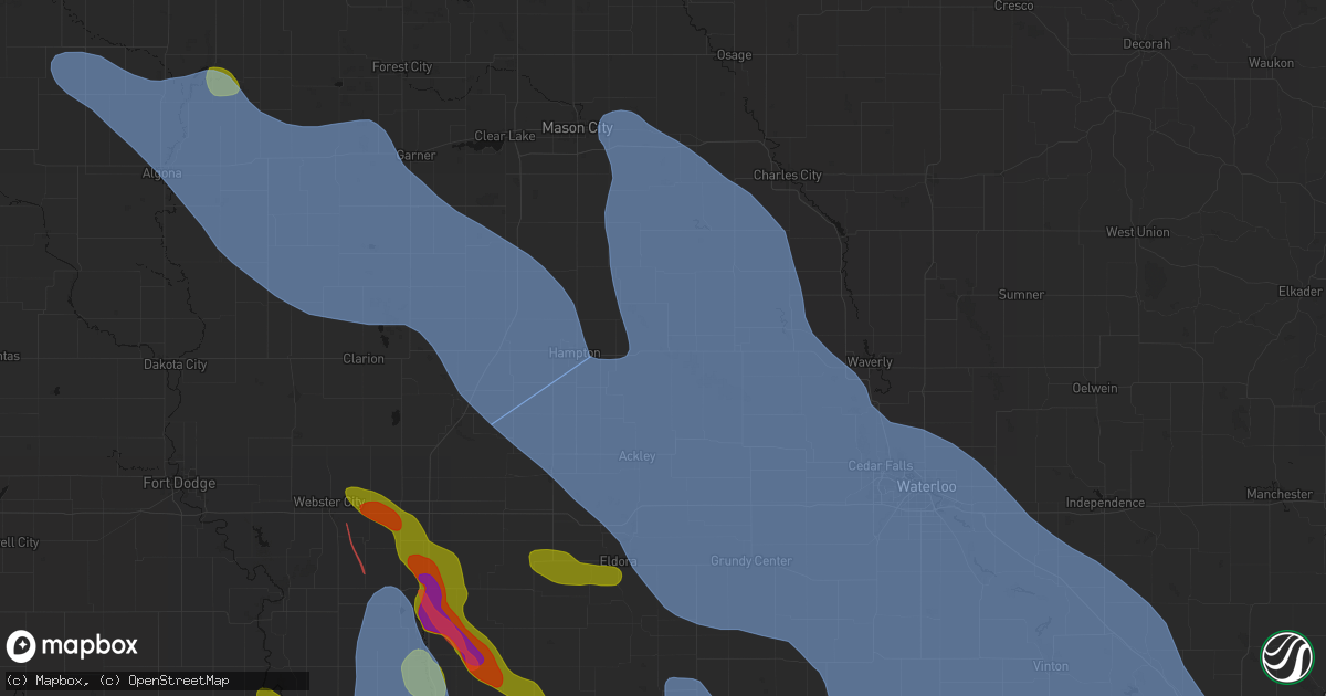 Hail map in Dumont, IA on July 20, 2026