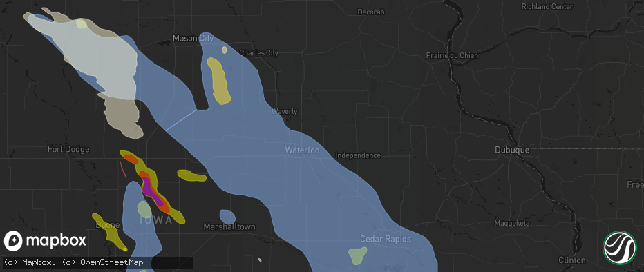 Hail map in Dunkerton, IA on July 20, 2026