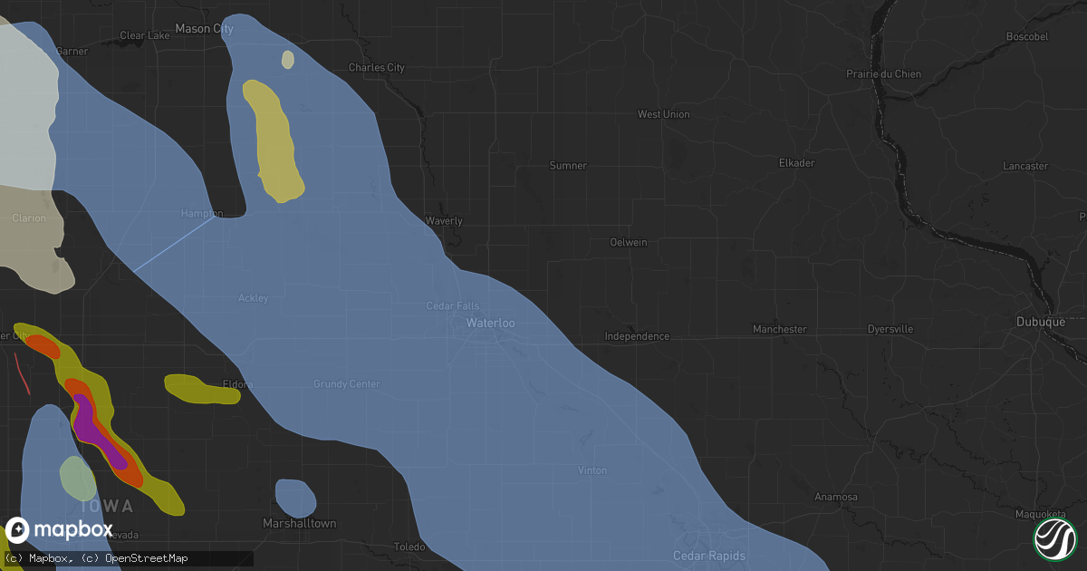 Hail map in Dunkerton, IA on July 20, 2026