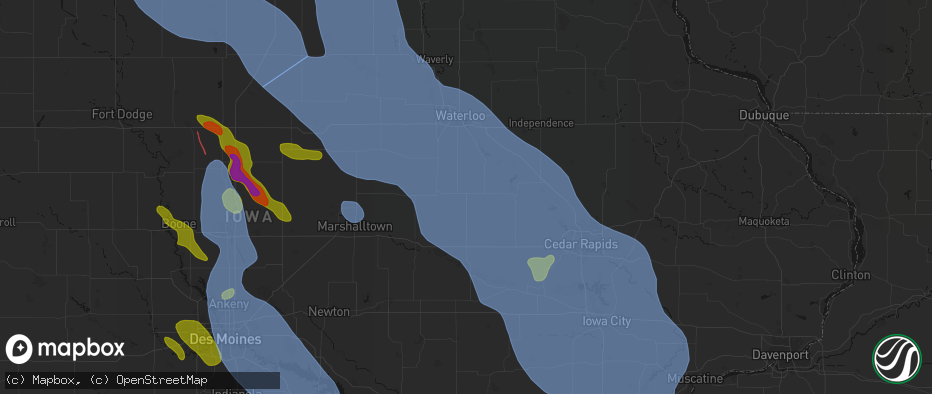 Hail map in Dysart, IA on July 20, 2026
