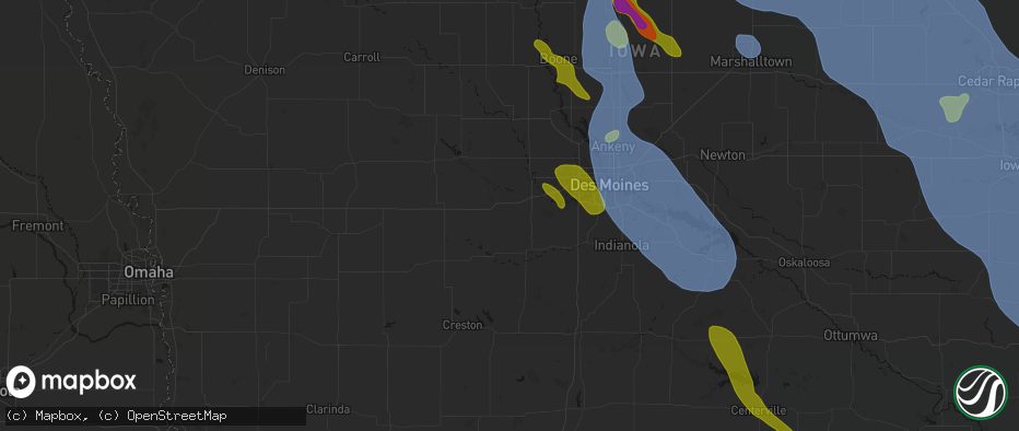 Hail map in Earlham, IA on July 20, 2026