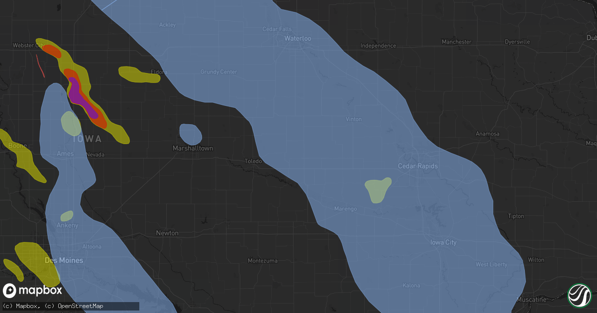 Hail map in Elberon, IA on July 20, 2026