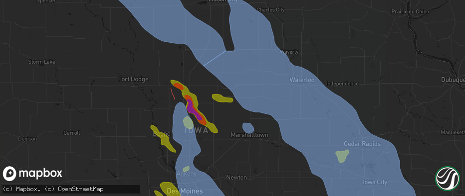 Hail map in Eldora, IA on July 20, 2026