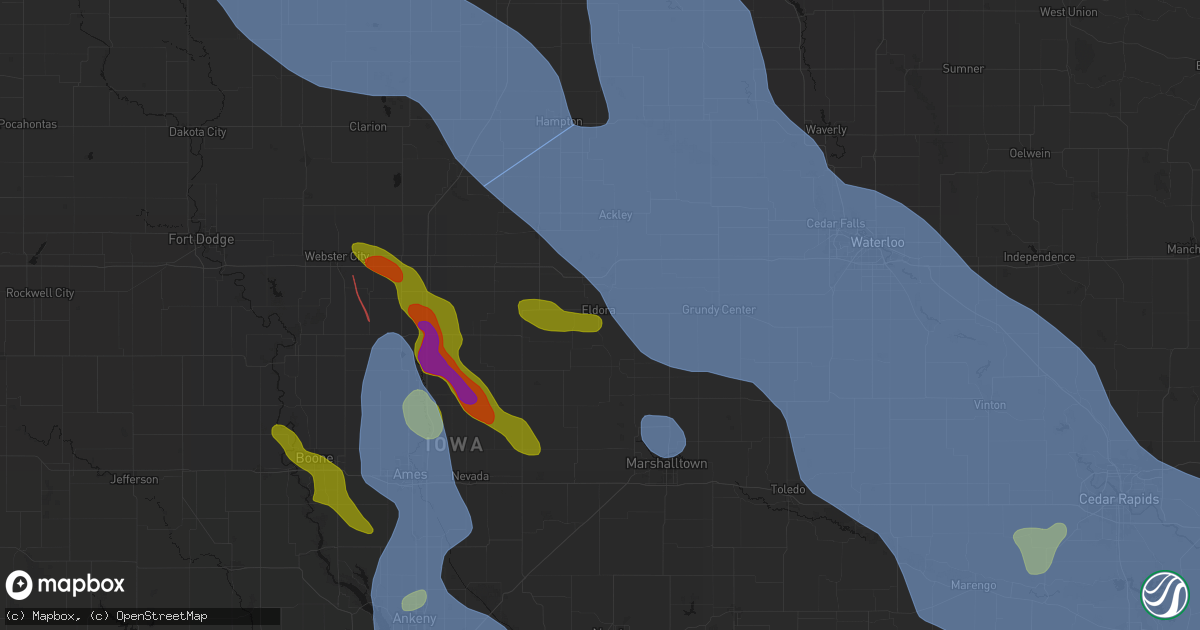 Hail map in Eldora, IA on July 20, 2026