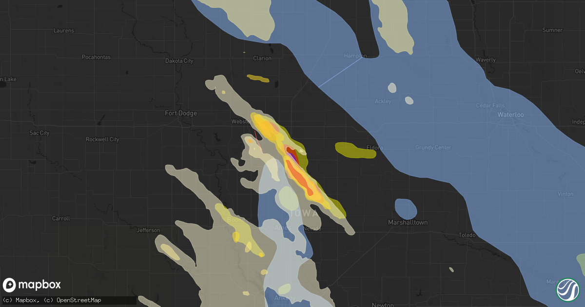Hail map in Ellsworth, IA on July 20, 2026