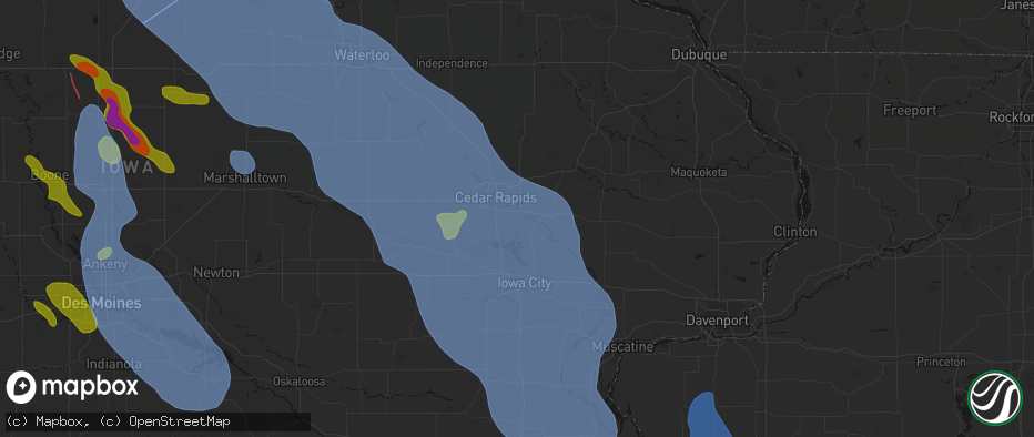 Hail map in Ely, IA on July 20, 2026