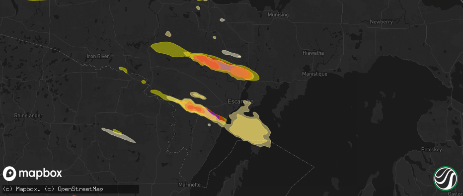 Hail map in Escanaba, MI on July 20, 2026