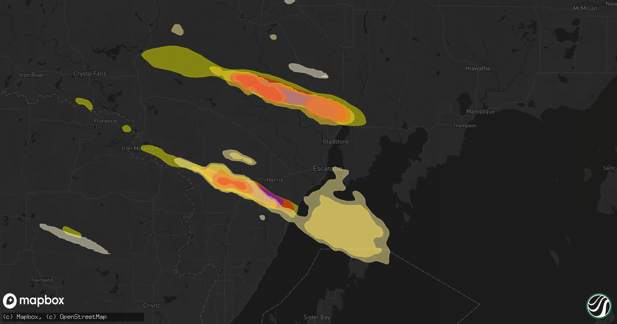 Hail map in Escanaba, MI on July 20, 2026
