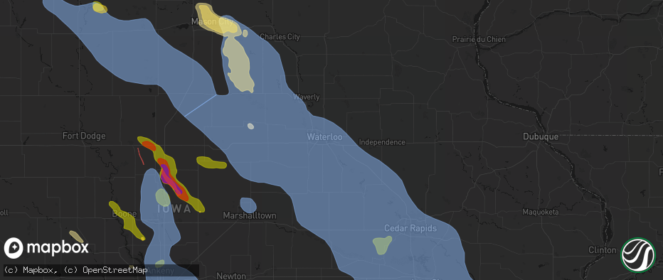 Hail map in Evansdale, IA on July 20, 2026
