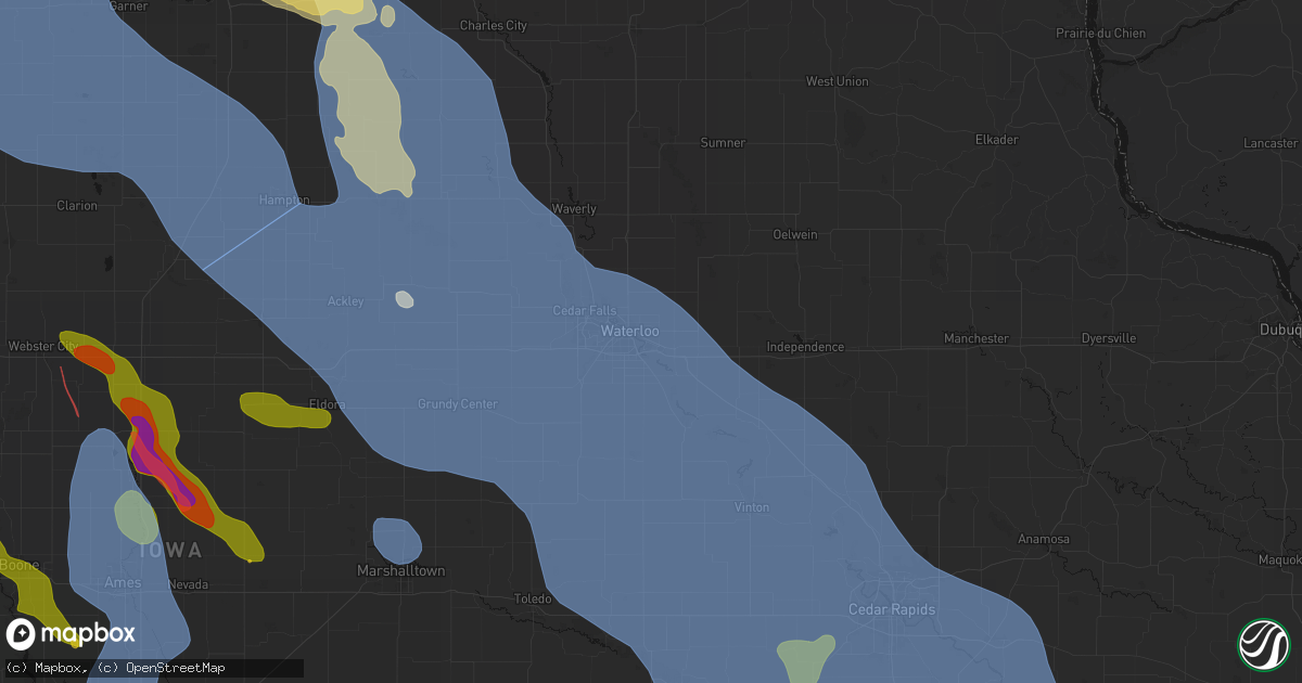 Hail map in Evansdale, IA on July 20, 2026
