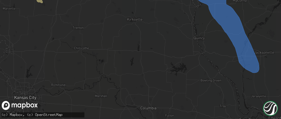 Hail map in Excello, MO on July 20, 2026