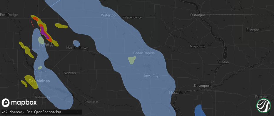Hail map in Fairfax, IA on July 20, 2026
