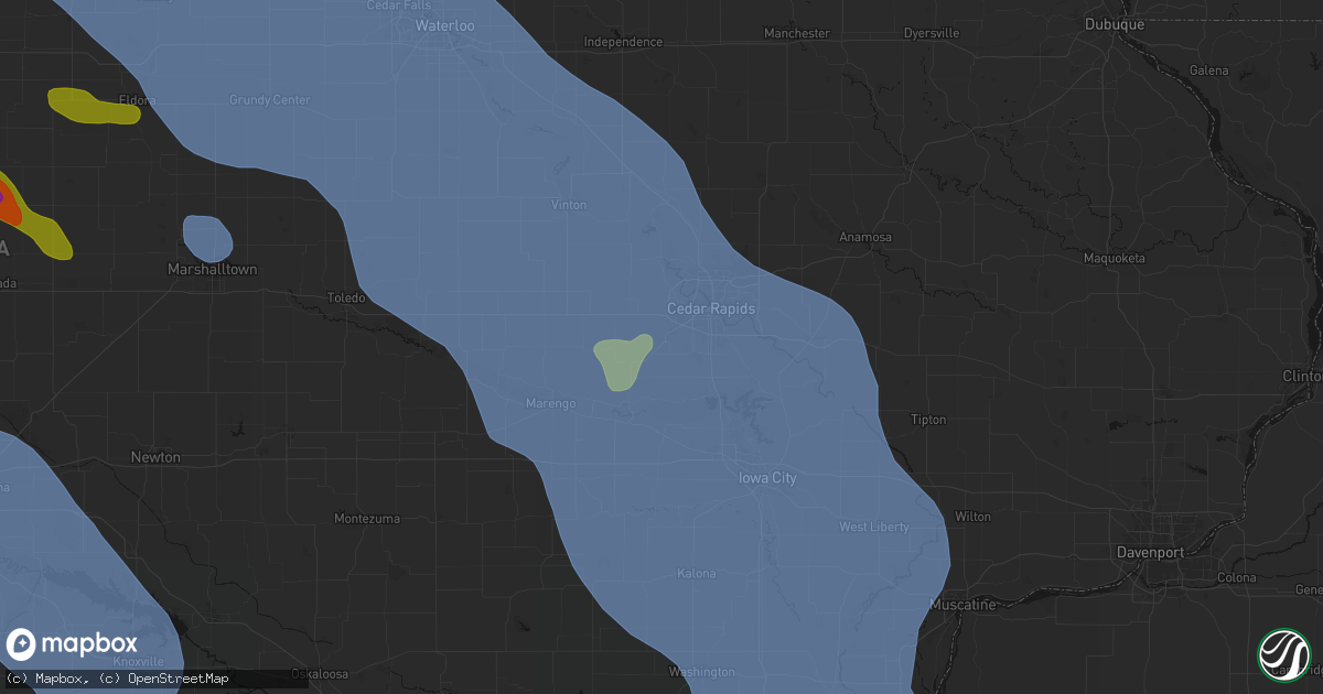 Hail map in Fairfax, IA on July 20, 2026