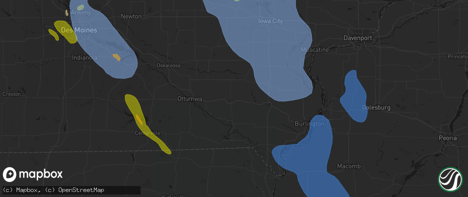 Hail map in Fairfield, IA on July 20, 2026